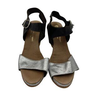 Eric Michael Size 8.5 Black Silver Leather Glitter Espadrille Sandal Shoes